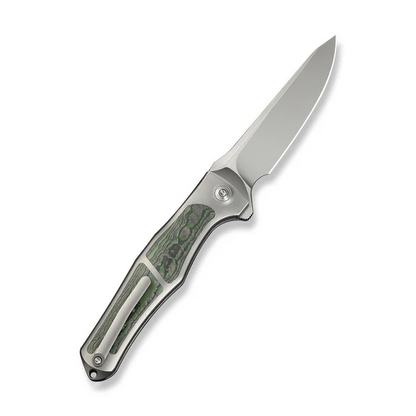WE Knife Co., Ltd™ 702XI Button Lock WE07B-4 Polished 6AL4V Titanium and Jungle Wear Fat Carbon Fiber M390 Stainless Steel Pocket Knife