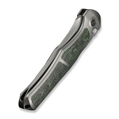 WE Knife Co., Ltd™ 702XI Button Lock WE07B-4 Polished 6AL4V Titanium and Jungle Wear Fat Carbon Fiber M390 Stainless Steel Pocket Knife