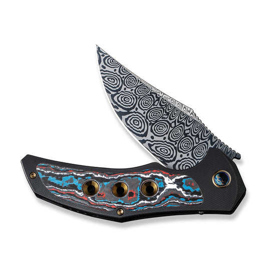 WE Knife Co., Ltd™ Magnetron Frame Lock 18058-DS1 Black Titanium and Nebula Fat Carbon Fiber Damasteel Pocket Knife