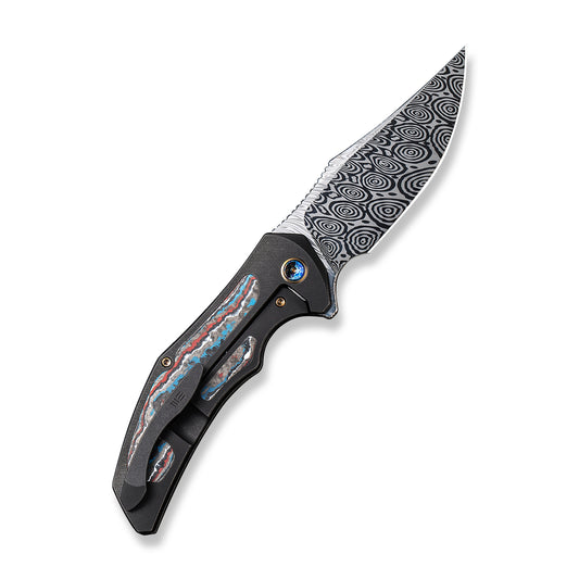 WE Knife Co., Ltd™ Magnetron Frame Lock 18058-DS1 Black Titanium and Nebula Fat Carbon Fiber Damasteel Pocket Knife
