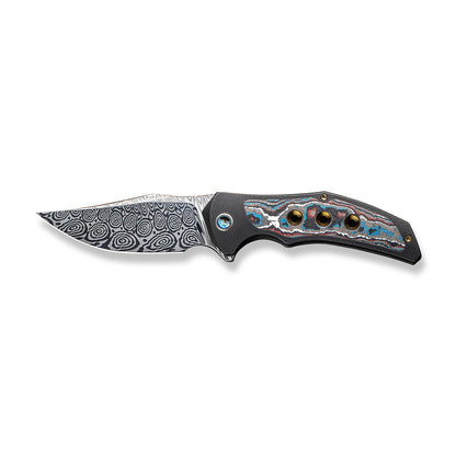 WE Knife Co., Ltd™ Magnetron Frame Lock 18058-DS1 Black Titanium and Nebula Fat Carbon Fiber Damasteel Pocket Knife