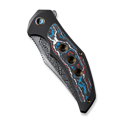 WE Knife Co., Ltd™ Magnetron Frame Lock 18058-DS1 Black Titanium and Nebula Fat Carbon Fiber Damasteel Pocket Knife