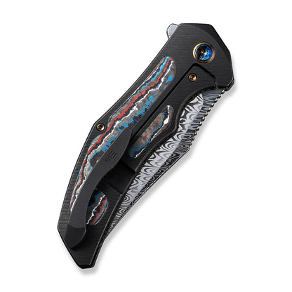 WE Knife Co., Ltd™ Magnetron Frame Lock 18058-DS1 Black Titanium and Nebula Fat Carbon Fiber Damasteel Pocket Knife