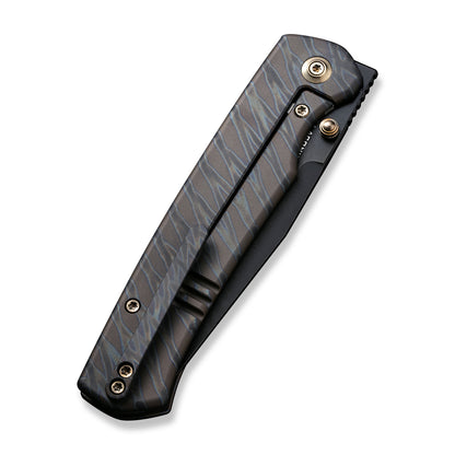 WE Knife Co., Ltd™ Evoke Frame Lock WE21046-4 Tiger Stripe Flamed 6al4v Titanium CPM 20CV Stainless Steel Pocket Knife