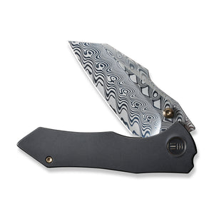 WE Knife Co., Ltd™ High-fin Frame Lock WE22005-DS1 Black 6AL4V Titanium Damasteel Pocket Knife