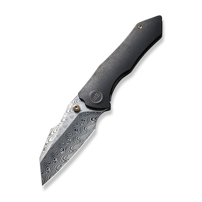 WE Knife Co., Ltd™ High-fin Frame Lock WE22005-DS1 Black 6AL4V Titanium Damasteel Pocket Knife