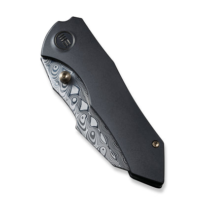 WE Knife Co., Ltd™ High-fin Frame Lock WE22005-DS1 Black 6AL4V Titanium Damasteel Pocket Knife