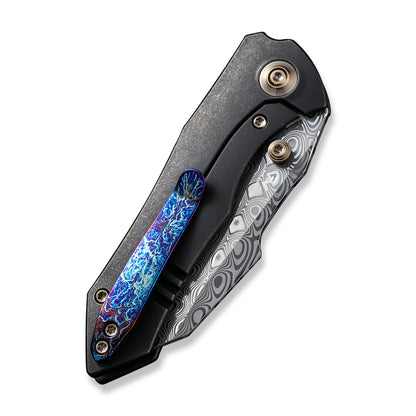 WE Knife Co., Ltd™ High-fin Frame Lock WE22005-DS1 Black 6AL4V Titanium Damasteel Pocket Knife