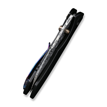WE Knife Co., Ltd™ High-fin Frame Lock WE22005-DS1 Black 6AL4V Titanium Damasteel Pocket Knife
