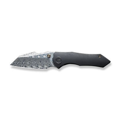 WE Knife Co., Ltd™ High-fin Frame Lock WE22005-DS1 Black 6AL4V Titanium Damasteel Pocket Knife
