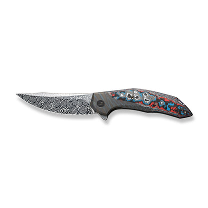 WE Knife Co., Ltd™ Merata Frame Lock WE22008B-DS1 Tiger Striped Flamed Titanium and Nebula Fat Carbon Damasteel Pocket Knife