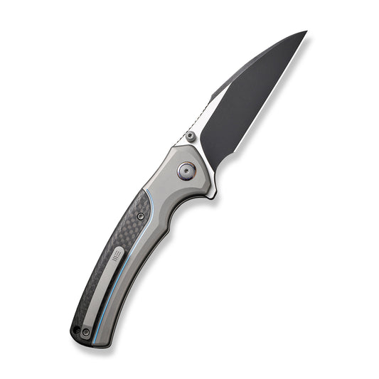 WE Knife Co., Ltd™ Ziffius Button Lock 22024A-1 Twill Carbon Fiber and Gray Titanium CPM 20CV Stainless Steel Pocket Knife