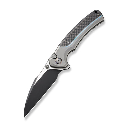 WE Knife Co., Ltd™ Ziffius Button Lock 22024A-1 Twill Carbon Fiber and Gray Titanium CPM 20CV Stainless Steel Pocket Knife