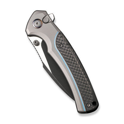 WE Knife Co., Ltd™ Ziffius Button Lock 22024A-1 Twill Carbon Fiber and Gray Titanium CPM 20CV Stainless Steel Pocket Knife