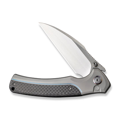 WE Knife Co., Ltd™ Ziffius Button Lock 22024A-2 Twill Carbon Fiber and Gray Titanium CPM 20CV Stainless Steel Pocket Knife