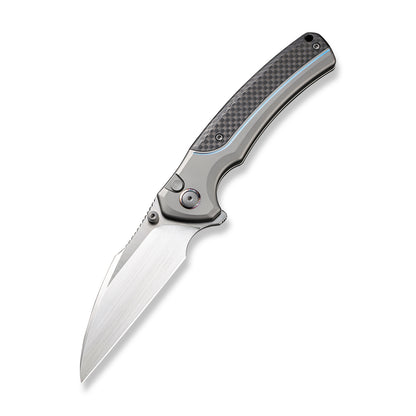 WE Knife Co., Ltd™ Ziffius Button Lock 22024A-2 Twill Carbon Fiber and Gray Titanium CPM 20CV Stainless Steel Pocket Knife