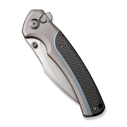 WE Knife Co., Ltd™ Ziffius Button Lock 22024A-2 Twill Carbon Fiber and Gray Titanium CPM 20CV Stainless Steel Pocket Knife