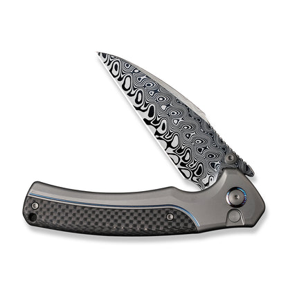 WE Knife Co., Ltd™ Ziffius Button Lock 22024A-DS1 Twill Carbon Fiber and Gray Titanium Damasteel Pocket Knife