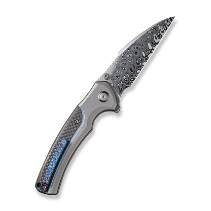 WE Knife Co., Ltd™ Ziffius Button Lock 22024A-DS1 Twill Carbon Fiber and Gray Titanium Damasteel Pocket Knife