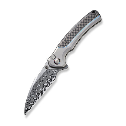 WE Knife Co., Ltd™ Ziffius Button Lock 22024A-DS1 Twill Carbon Fiber and Gray Titanium Damasteel Pocket Knife