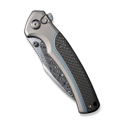 WE Knife Co., Ltd™ Ziffius Button Lock 22024A-DS1 Twill Carbon Fiber and Gray Titanium Damasteel Pocket Knife