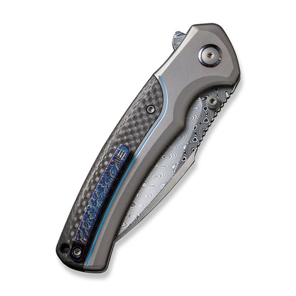 WE Knife Co., Ltd™ Ziffius Button Lock 22024A-DS1 Twill Carbon Fiber and Gray Titanium Damasteel Pocket Knife