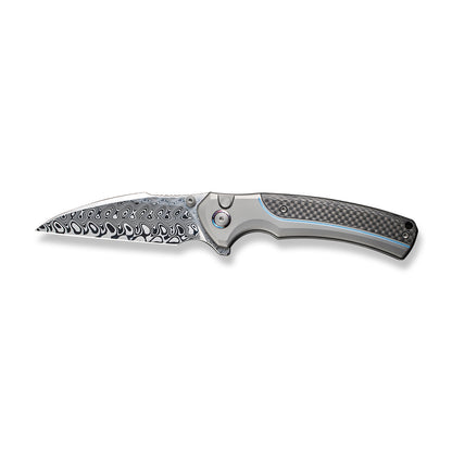 WE Knife Co., Ltd™ Ziffius Button Lock 22024A-DS1 Twill Carbon Fiber and Gray Titanium Damasteel Pocket Knife