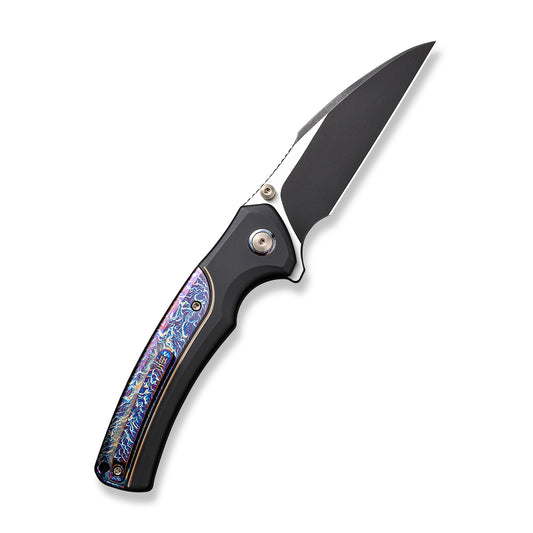 WE Knife Co., Ltd™ Ziffius Button Lock WE22024D-1 Blue Flamed Titanium and Black Titanium CPM 20CV Stainless Steel Pocket Knife