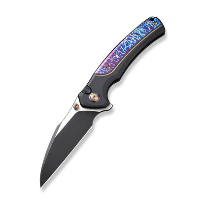 WE Knife Co., Ltd™ Ziffius Button Lock WE22024D-1 Blue Flamed Titanium and Black Titanium CPM 20CV Stainless Steel Pocket Knife