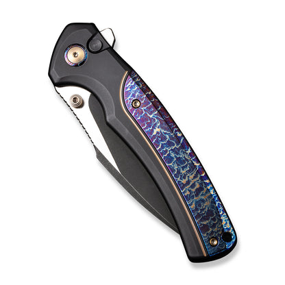 WE Knife Co., Ltd™ Ziffius Button Lock WE22024D-1 Blue Flamed Titanium and Black Titanium CPM 20CV Stainless Steel Pocket Knife