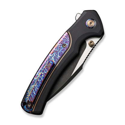 WE Knife Co., Ltd™ Ziffius Button Lock WE22024D-1 Blue Flamed Titanium and Black Titanium CPM 20CV Stainless Steel Pocket Knife