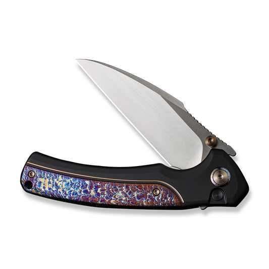 WE Knife Co., Ltd™ Ziffius Button Lock WE22024D-2 Blue Flamed Titanium and Black Titanium CPM 20CV Stainless Steel Pocket Knife