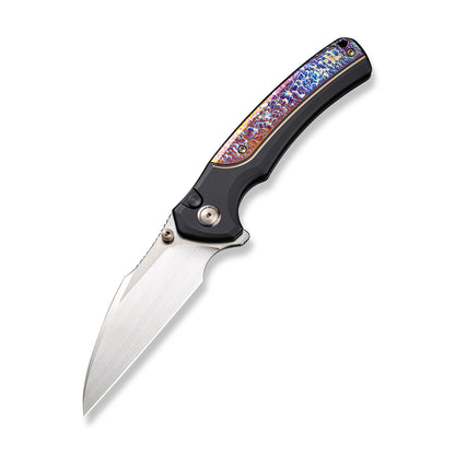 WE Knife Co., Ltd™ Ziffius Button Lock WE22024D-2 Blue Flamed Titanium and Black Titanium CPM 20CV Stainless Steel Pocket Knife