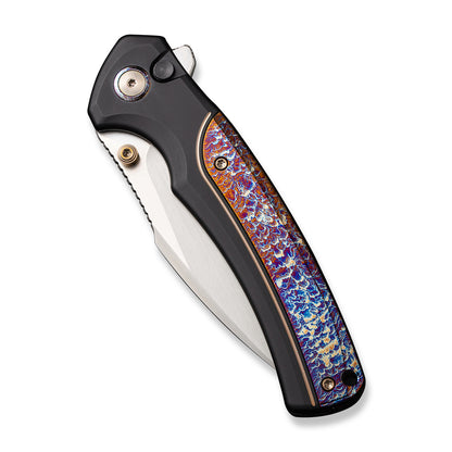 WE Knife Co., Ltd™ Ziffius Button Lock WE22024D-2 Blue Flamed Titanium and Black Titanium CPM 20CV Stainless Steel Pocket Knife