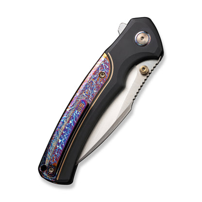 WE Knife Co., Ltd™ Ziffius Button Lock WE22024D-2 Blue Flamed Titanium and Black Titanium CPM 20CV Stainless Steel Pocket Knife