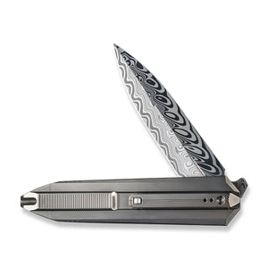 WE Knife Co., Ltd™ Diatomic Frame Lock WE22032-DS1 Gray Titanium Stainless Damasteel Pocket Knife