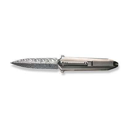 WE Knife Co., Ltd™ Diatomic Frame Lock WE22032-DS1 Gray Titanium Stainless Damasteel Pocket Knife