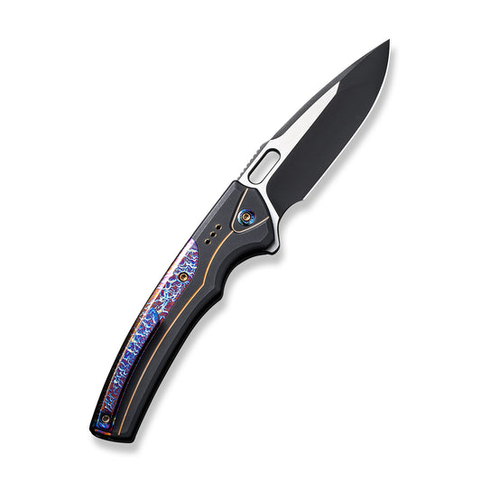 WE Knife Co., Ltd™ Exciton Button Lock 22038A-4 Black Titanium and Blue Flamed Titanium CPM-20CV Stainless Steel Pocket Knife