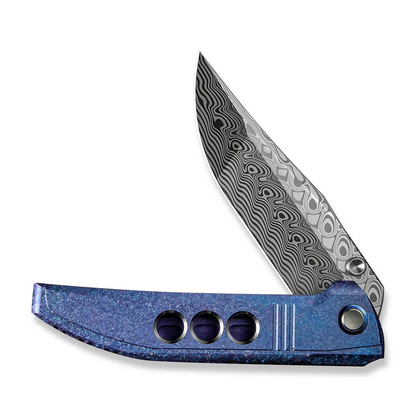 WE Knife Co., Ltd™ Ezinta Frame Lock WE22041-DS1 Blue & Purple Crystalized 6AL4V Titanium Damasteel Pocket Knife