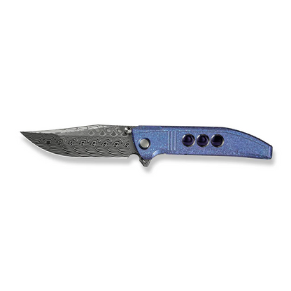 WE Knife Co., Ltd™ Ezinta Frame Lock WE22041-DS1 Blue & Purple Crystalized 6AL4V Titanium Damasteel Pocket Knife