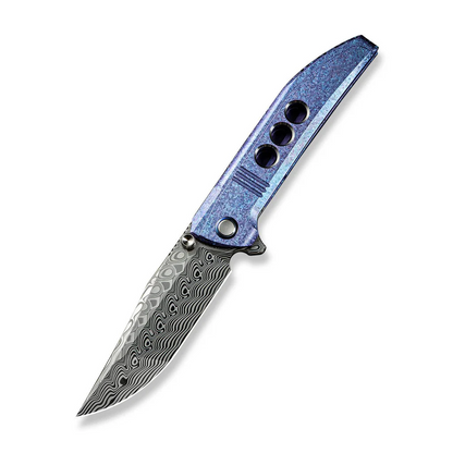 WE Knife Co., Ltd™ Ezinta Frame Lock WE22041-DS1 Blue & Purple Crystalized 6AL4V Titanium Damasteel Pocket Knife