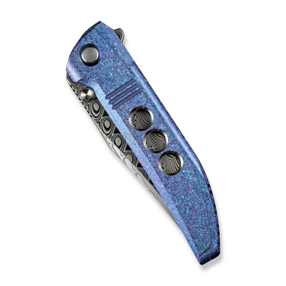 WE Knife Co., Ltd™ Ezinta Frame Lock WE22041-DS1 Blue & Purple Crystalized 6AL4V Titanium Damasteel Pocket Knife