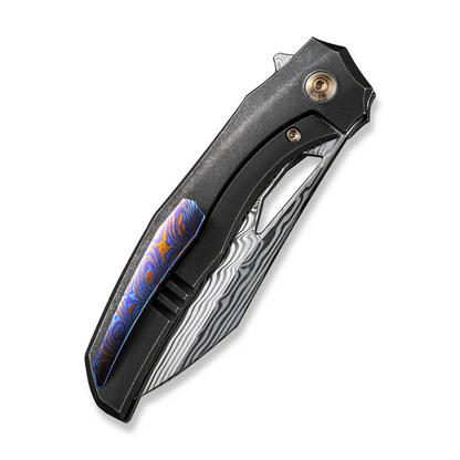 WE Knife Co., Ltd™ Ignio Frame Lock WE22042B-DS1 MB Black Anodized 6AL4V Titanium Damasteel Pocket Knife