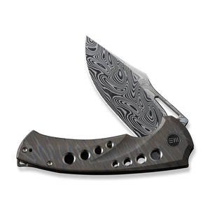 WE Knife Co., Ltd™ Swiftfin Frame Lock WE23051-DS1 Tiger-Striped Flamed 6AL4V Titanium Damasteel Pocket Knife