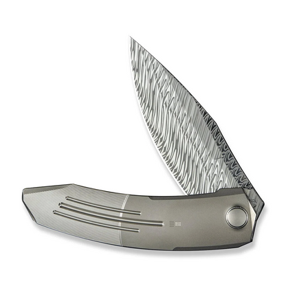 WE Knife Co., Ltd™ Sine Wave Liner Lock WE23069B-DS1 Bead-Blasted & Satin 6AL4V Titanium Damasteel Pocket Knife