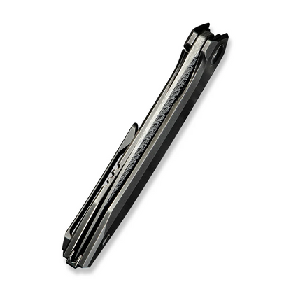 WE Knife Co., Ltd™ Acuminal Frame Lock WE23070-DS1 Polished Gray 6AL4V Titanium Damasteel Pocket Knife