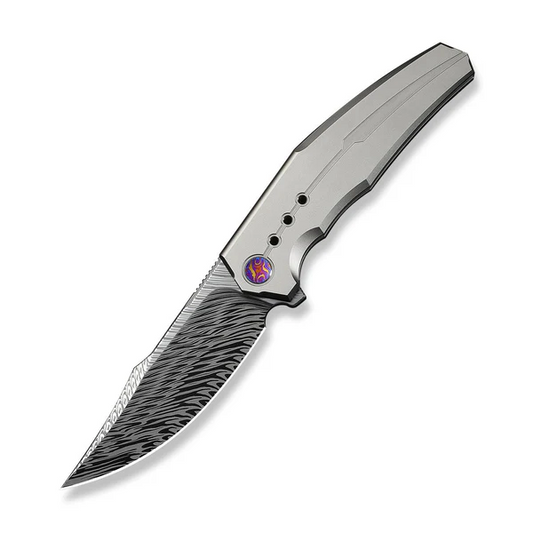 WE Knife Co., Ltd™ Kyklos Frame Lock WE23086-DS1 Gray 6AL4V Titanium Damasteel Pocket Knife