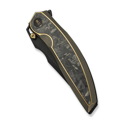 WE Knife Co., Ltd™ Quinseris Frame Lock WE23093-2 Bronze Anodized 6AL4V Titanium and Shredded Carbon Fiber M390 Stainless Steel Pocket Knife