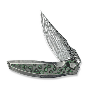 WE Knife Co., Ltd™ Quinseris Frame Lock WE23093-DS1 Crystalized 6AL4V Titanium and Jungle Wear Fat Carbon Fiber Damasteel Pocket Knife
