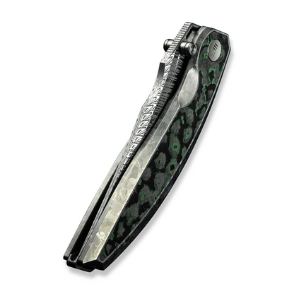 WE Knife Co., Ltd™ Quinseris Frame Lock WE23093-DS1 Crystalized 6AL4V Titanium and Jungle Wear Fat Carbon Fiber Damasteel Pocket Knife